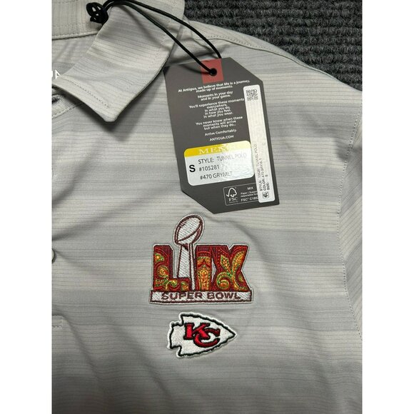 Antigua Super Bowl LVII Kansas City Chiefs Tunnel Polo Shirt M Gray & White St - Picture 6 of 7